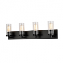 Lit Up Lighting LIT3224BK+MC-CL - 4-Light Vanity in Black finish with replaceable multi color sockets rings included