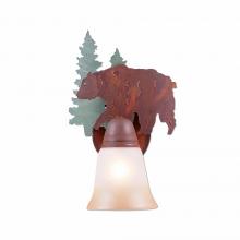 Avalanche Ranch Lighting A17126TT-04 - Lakeside Single Sconce - Bear - Two-Toned Amber Cream Bell Glass - Pine Tree Green