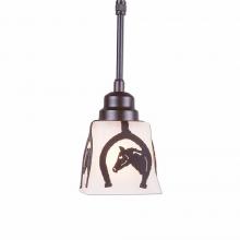  A27117FC-ST-28 - Woodland Pendant Single - Horse Horseshoe - Frosted Glass Bowl - Dark Bronze Metallic Finish