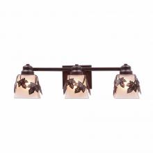  A36305TS-28 - Woodland Triple Bath Vanity Light - Maple Leaf - Tea Stain Glass Bowl - Dark Bronze Metallic Finish