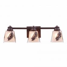  A36340TS-28 - Woodland Triple Bath Vanity Light - Spruce Cone - Tea Stain Glass Bowl - Dark Bronze Metallic Finish