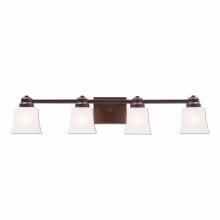  A36401FC-28 - Woodland Quad Bath Vanity Light - Rustic Plain - Frosted Glass Bowl - Dark Bronze Metallic Finish