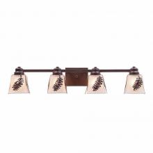  A36440TS-28 - Woodland Quad Bath Vanity Light - Spruce Cone - Tea Stain Glass Bowl - Dark Bronze Metallic Finish