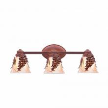  A38740AS-02 - Sienna Triple Bath Vanity Light - Spruce Cone - Marbled Amber Swirl Bell Glass - Rust Patina Finish