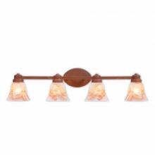  A38801AS-02 - Sienna Quad Bath Vanity Light - Rustic Plain - Marbled Amber Swirl Bell Glass - Rust Patina Finish