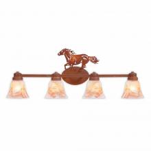  A38837AS-02 - Sienna Quad Bath Vanity Light - Horse - Marbled Amber Swirl Bell Glass - Rust Patina Finish