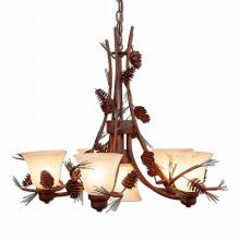  A41020AS-04 - Sienna Chandelier Large - Pine Cone - Marbled Amber Swirl Bell Glass - Pine Tree Green