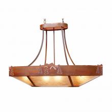  A41145AL-HR-02 - Ridgemont Chandelier Oval - Mountain-Pine Tree Cutouts - Almond Mica Shade - Rust Patina Finish