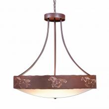  A42159FC-HR-02 - Ridgemont Chandelier Medium - Bowl Bottom - Horse Cutout - Frosted Glass Bowl - Rust Patina Finish