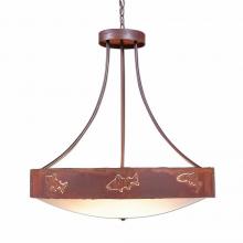  A42162FC-HR-02 - Ridgemont Chandelier Medium - Bowl Bottom - Fish Cutout - Frosted Glass Bowl - Rust Patina Finish