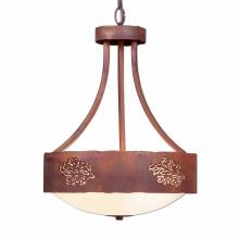  A44448-02 - Ridgemont Foyer Chandelier Medium - Cedar Bough Cutout - Frosted Glass Bowl - Rust Patina Finish