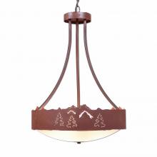  A45145FC-HR-02 - Ridgemont Foyer Chandelier Large Tall - Bowl Bottom - Mountain-Pine Tree Cutouts -Frosted Glass Bowl