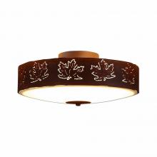  A47206FC-02 - Ridgewood Close-to-Ceiling Large - Maple Cutout - Frosted Glass Bowl - Rust Patina Finish