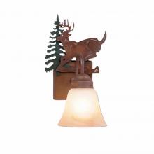  H14130AS-03 - Wasatch Single Sconce - Mountain Deer - Marbled Amber Swirl Bell Glass - Cedar Green