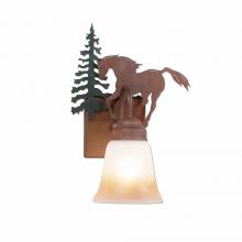  H14135TT-03 - Wasatch Single Sconce - Mountain Horse - Two-Toned Amber Cream Bell Glass - Cedar Green