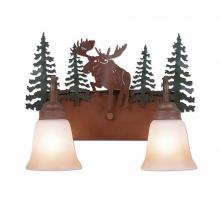  H32222TT-03 - Wasatch Double Bath Vanity Light - Alaska Moose - Two-Toned Amber Cream Bell Glass - Cedar Green