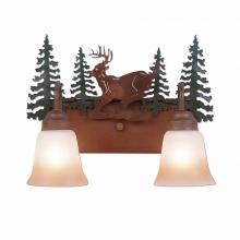  H32230TT-03 - Wasatch Double Bath Vanity Light - Mountain Deer - Two-Toned Amber Cream Bell Glass - Cedar Green