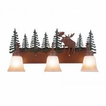  H32322TT-03 - Wasatch Triple Bath Vanity Light - Alaska Moose - Two-Toned Amber Cream Bell Glass - Cedar Green