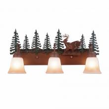  H32330TT-03 - Wasatch Triple Bath Vanity Light - Mountain Deer - Two-Toned Amber Cream Bell Glass - Cedar Green