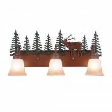  H32333TT-03 - Wasatch Triple Bath Vanity Light - Mountain Elk - Two-Toned Amber Cream Bell Glass - Cedar Green