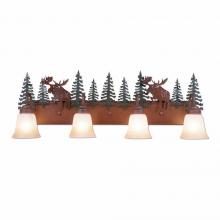  H32422TT-03 - Wasatch Quad Bath Vanity Light - Alaska Moose - Two-Toned Amber Cream Bell Glass - Cedar Green