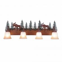  H32427TT-03 - Wasatch Quad Bath Vanity Light - Mountain Moose - Two-Toned Amber Cream Bell Glass - Cedar Green