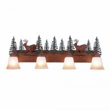  H32430TT-03 - Wasatch Quad Bath Vanity Light - Mountain Deer - Two-Toned Amber Cream Bell Glass - Cedar Green