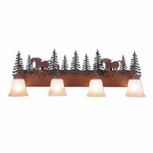  H32435TT-03 - Wasatch Quad Bath Vanity Light - Mountain Horse - Two-Toned Amber Cream Bell Glass - Cedar Green