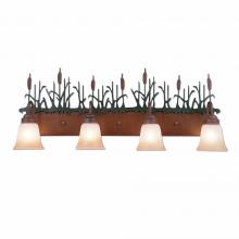  H32465TT-03 - Wasatch Quad Bath Vanity Light - Cattails - Two-Toned Amber Cream Bell Glass - Cedar Green