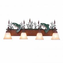  H32481AS-05 - Wasatch Quad Bath Vanity Light - Trout - Marbled Amber Swirl Bell Glass - Fish Stain