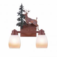 Avalanche Ranch Lighting H37221ET-03 - Parkshire Double Bath Vanity Light - Valley Deer - Two-Toned Amber Egg Bell Glass - Cedar Green