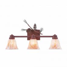 Avalanche Ranch Lighting H37320AS-04 - Parkshire Triple Bath Vanity Light - Pine Cone - Marbled Amber Swirl Bell Glass - Pine Tree Green