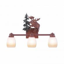 Avalanche Ranch Lighting H37322ET-03 - Parkshire Triple Bath Vanity Light - Alaska Moose - Two-Toned Amber Egg Bell Glass - Cedar Green