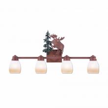 Avalanche Ranch Lighting H37422ET-03 - Parkshire Quad Bath Vanity Light - Alaska Moose - Two-Toned Amber Egg Bell Glass - Cedar Green