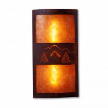  M16245AM-02 - Benton Sconce - Mountain-Pine Tree Cutouts - Amber Mica Shade - Rust Patina Finish