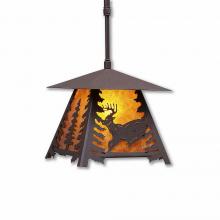  M23530AM-ST-27 - Smoky Mountain Pendant Small - Mountain Deer - Amber Mica Shade - Rustic Brown Finish