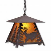  M23630AM-CH-27 - Smoky Mountain Pendant Large - Mountain Deer - Amber Mica Shade - Rustic Brown Finish - Chain