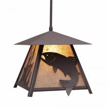  M23681AL-ST-27 - Smoky Mountain Pendant Large - Trout - Almond Mica Shade - Rustic Brown Finish - Adjustable Stem