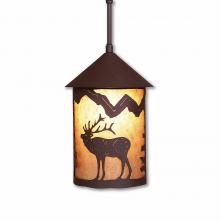  M24533AL-ST-27 - Cascade Pendant Medium - Mountain Elk - Almond Mica Shade - Rustic Brown Finish - Adjustable Stem