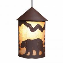  M24625AL-ST-27 - Cascade Pendant Large - Mountain Bear - Almond Mica Shade - Rustic Brown Finish - Adjustable Stem