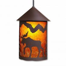  M24627AM-ST-27 - Cascade Pendant Large - Mountain Moose - Amber Mica Shade - Rustic Brown Finish - Adjustable Stem