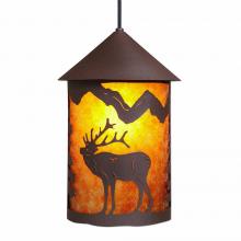  M24633AM-ST-27 - Cascade Pendant Large - Mountain Elk - Amber Mica Shade - Rustic Brown Finish - Adjustable Stem