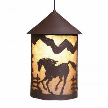  M24635AL-ST-27 - Cascade Pendant Large - Mountain Horse - Almond Mica Shade - Rustic Brown Finish - Adjustable Stem