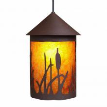  M24665AM-ST-27 - Cascade Pendant Large - Cattails - Amber Mica Shade - Rustic Brown Finish - Adjustable Stem