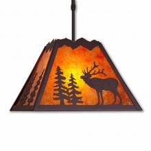  M26533AM-ST-27 - Rocky Mountain Pendant Large - Mountain Elk - Amber Mica Shade - Rustic Brown Finish