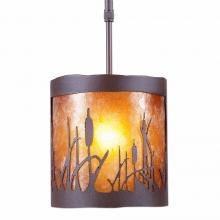  M29165AM-ST-27 - Kincaid Pendant Small - Cattails - Amber Mica Shade - Rustic Brown Finish - Adjustable Stem