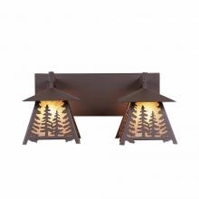  M35214AL-27 - Smoky Mountain Double Bath Vanity Light - Spruce Tree - Almond Mica Shade - Rustic Brown Finish