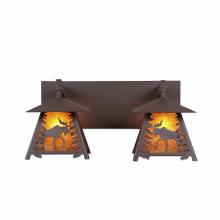  M35227AM-27 - Smoky Mountain Double Bath Vanity Light - Mountain Moose - Amber Mica Shade - Rustic Brown Finish