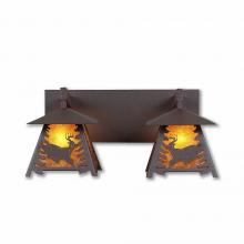  M35230AM-27 - Smoky Mountain Double Bath Vanity Light - Mountain Deer - Amber Mica Shade - Rustic Brown Finish