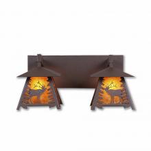  M35233AM-27 - Smoky Mountain Double Bath Vanity Light - Mountain Elk - Amber Mica Shade - Rustic Brown Finish